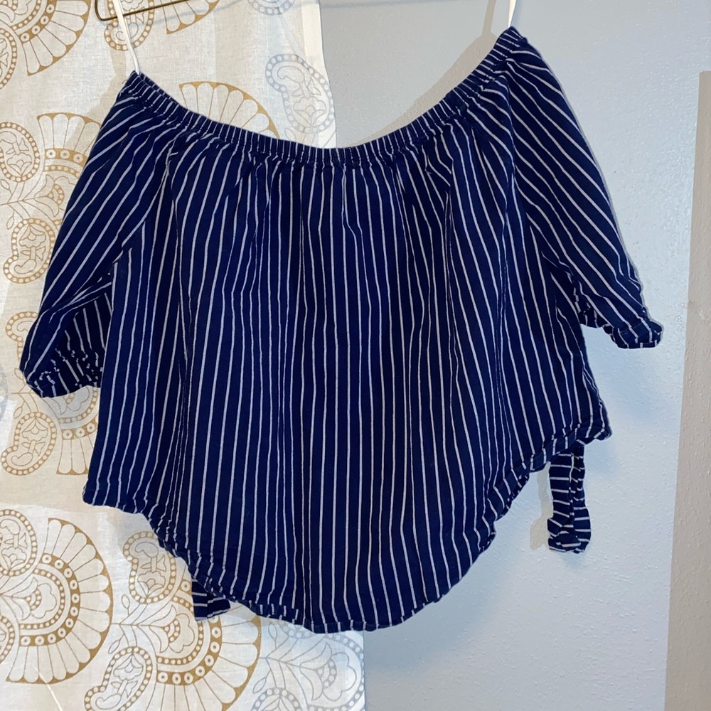 Blue and White Striped Off the Shoulder Top